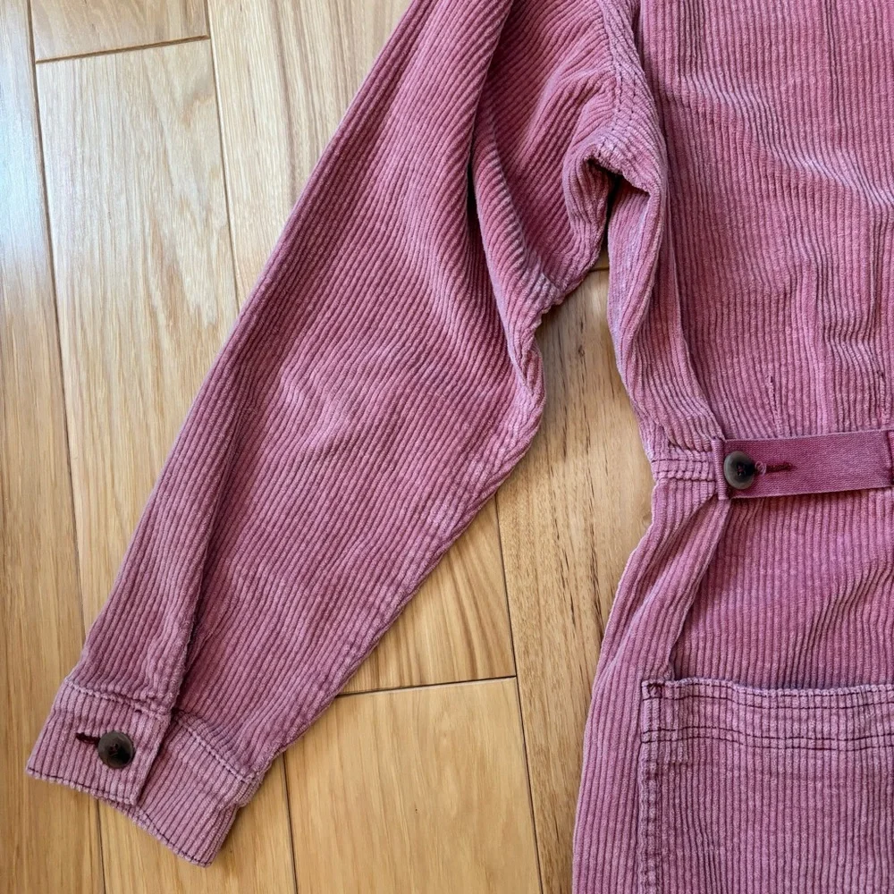 Free People Outpost Corduroy Muted Pink Button Front Long Sleeve Jumpsuit
